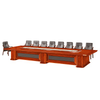宏绮会议桌5000x2000x760红棕色 面材选用进口0.6mm厚胡桃木皮 内材选用优质环保密度板