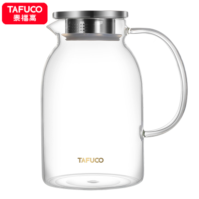 日本泰福高(TAFUCO)凉水壶带茶隔高硼硅耐热耐冷泡茶玻璃杯手柄鹰嘴家用牛奶壶冷水壶
