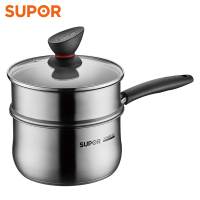 苏泊尔(SUPOR)奶锅小红圈304不锈钢汤锅多用蒸锅婴儿辅食锅电磁炉燃气通用 16CM 带蒸屉 ST16Z3(XF)