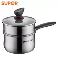 苏泊尔(SUPOR)奶锅小红圈304不锈钢汤锅多用蒸锅婴儿辅食锅电磁炉燃气通用 16CM 带蒸屉 ST16Z3(XF)