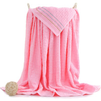 三利纯棉素色良品毛巾被 缎档回型毛毯 居家办公午休四季通用盖毯 浴巾 单人 桃粉色 150×200cm