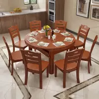 尊禾 实木餐桌 圆形方形饭桌大圆桌子家用餐桌椅组合 1桌8椅1.38米