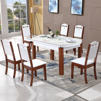 尊禾 餐桌 实木餐桌 可伸缩折叠餐桌椅组合 1桌5椅1.35M钢化玻璃桌面 [1.35米]大理石台面