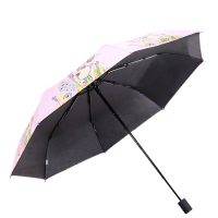 天堂伞全遮光黑胶转印海洋花 三折晴雨伞 30492ELCJ 外粉色