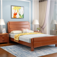 群兴俊达 GSC-007 1000*2000mm 海棠色框架结构[无床头柜] 中式实木现代简约双人床卧室床
