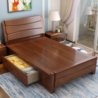 群兴俊达 GSC-015 1000*2000mm 胡桃色箱框结构[无床头柜] 中式实木现代简约双人床卧室床