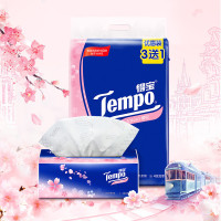 得宝（Tempo）T2284 抽纸 纸抽 樱花香味面巾纸 4层加厚纸巾 90抽*4包/提 16提/箱 整箱装