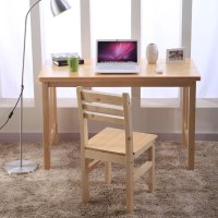 佐盛简易实木书桌台式电脑桌家用学生写字台松木学习桌含椅子100*60