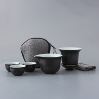 古时候瓷器旅行便携陶瓷功夫茶具套装 浪淘沙系列 G81黑色 单套装
