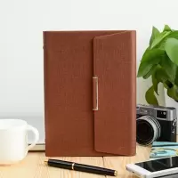 勤得利 商务笔记本文具B5三折磁性活页本A6仿皮记事本会议本子A5仿皮商务通用笔记本 棕色 A5