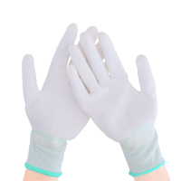 卓顺杰 尼龙pu涂指涂掌手套M码劳保手套耐磨 车间作业防滑涂胶无尘车间手套 精密作业手套 (绿边10双装)