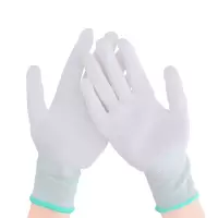 卓顺杰 尼龙pu涂指涂掌手套M码劳保手套耐磨 车间作业防滑涂胶无尘车间手套 精密作业手套 (绿边10双装)