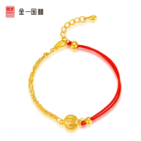 金一国囍足金黄金精品吉祥-福字半红绳黄金手链送闺蜜(计价)ABD010
