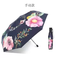 天堂伞伞全自动雨伞女晴雨两用三折叠太阳伞防晒黑胶遮阳伞 深蓝色(手动款)