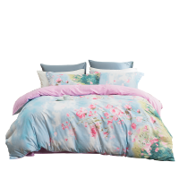 LOVO家纺纯棉床上用品四件套田园风全棉被套床单单双人床