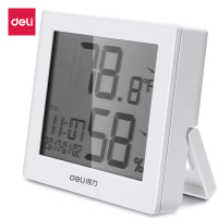 得力(deli)LCD带时间闹钟电子温湿度计 办公用品 白色8813(QH)