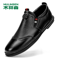木林森男鞋软底休闲皮鞋男一脚蹬真皮豆豆鞋秋季新款头层牛皮鞋子男百搭