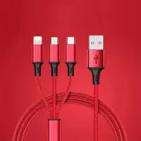 亿米 M11 USB一拖三适用苹果安卓type-c三合一编织线 红色 100条
