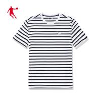 乔丹休闲T恤男女2020夏季新款圆领短袖男士条纹短袖t宽松潮流上衣男