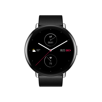 Zepp E 时尚智能手表 NFC 50米防水 圆屏版 极夜黑 皮质表带