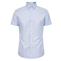 柒牌男蓝条纹短袖 男短袖白/蓝条纹衬衫 100%纯棉 成衣免烫