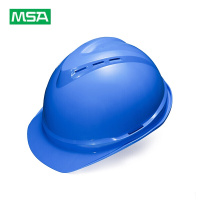 梅思安MSA PE豪华型一指键帽衬带透气孔 V型安全帽施工建筑工地劳保头盔 蓝色 5顶装 企业定制(地铁专用)