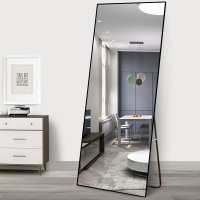 华恺之星 穿衣镜 落地镜全身镜可贴墙壁挂试衣镜子 铝合金窄框JY08防爆150*40cm黑色