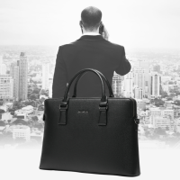 男士公文包经典双拉链大容量手提商务包黑色