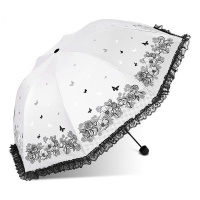天堂伞正品蕾丝太阳伞折叠黑胶超强防晒防紫外线遮阳晴雨伞 两用女 灰色