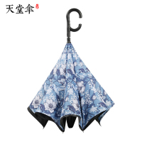 天堂伞自动款雨伞汽车反向伞免持式双层防晒伞长柄晴雨伞两用蓝色-升级半自动