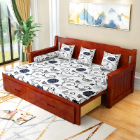 佐盛沙发床客厅伸缩床公寓床多功能单人双人三人两用实木床原木红棕色拉开1.2米
