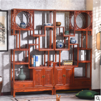 华祺腾达(HuaQi-700143)实木新中式书架博古架摆件架置物架茶架榆木仿古茶