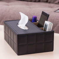 欧润哲(ORANGE) 109342 黑色多格版羊皮纹纸巾盒 创意简约欧式抽纸盒