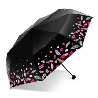 天堂伞伞太阳伞防晒黑胶遮阳伞雨伞女晴雨两用三折叠小清新 玫红色(热情小黑伞)