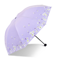 天堂伞伞太阳伞防晒黑胶遮阳伞雨伞女晴雨两用三折叠小清新 紫色(塞上雏菊)