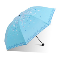 天堂伞防晒防紫外线太阳伞少女生晴雨两用折叠雨伞可爱三折 遮阳伞 繁花似锦款--天空蓝