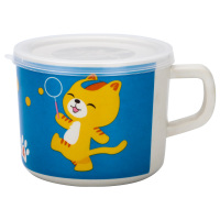 200毫升小号儿童漱口杯招财猫卡通学饮杯家用卡通可爱有手柄竹纤维婴儿餐具幼儿园宝宝喝水带盖水杯婴儿学饮杯