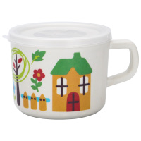 200毫升小号儿童漱口杯卡通小屋学饮杯家用卡通可爱有手柄竹纤维婴儿餐具幼儿园宝宝喝水带盖水杯婴儿学饮杯