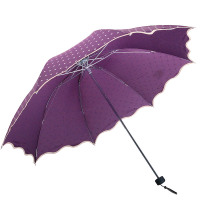天堂伞雨伞波点三折叠银胶晴雨伞防晒太阳伞遮阳伞时尚学生女 紫色-无黑胶