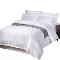 依朴 酒店床上用品三件套(床单2*1.2*0.2M×1+枕套0.74*0.48M×1+被套2.2*1.8M×1) 白色条