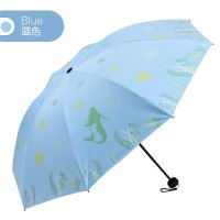 天堂伞伞防晒黑胶折叠太阳伞女便携人鱼传说遮阳两用晴雨伞 蓝色