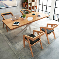 北欧实木 CZ 长桌简约现代会议桌小型工业风办公桌洽谈桌椅组合