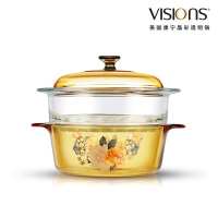 康宁(CORNING) 晶彩透明锅VS-22-FLR+Glass Steamer (2.25L花卉汤锅带20cm蒸格组合