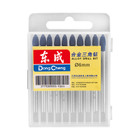 东成 合金三角钻6mm 头瓷砖钻头尖角钻头电钻陶瓷钻头墙壁钻头开孔10支/盒 银色(单位:盒)