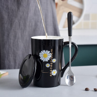 陶瓷小雏菊马克杯带盖带勺水杯套装