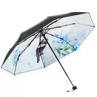 天堂伞 全遮光碰击布黑胶三折小黑伞遮阳伞太阳伞 晴雨伞 668ELCJ 蓝色