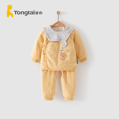 童泰(TONGTAI)2020年秋冬新生儿棉衣0-3个月男女宝宝夹棉和服上衣裤子开裆棉套装儿童棉服