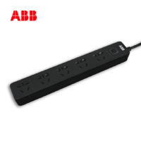 ABB排插接线板五位五孔带总控带灯10A-黑色 1个装