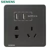 西门子(SIEMENS)开关插座面板 致典系列金属黑灰色开关插座 五孔插座带双口3.1A智能快充USB充电