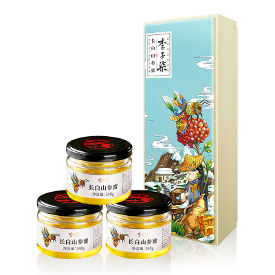 李子柒 长白山参蜜椴树蜜人参蜜东北蜂蜜土蜂蜜3瓶 礼盒装